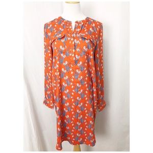 Loft Orange Floral Print Long Sleeve Dress